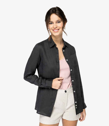 Spasso Ladies Long Sleeve Linen Shirt